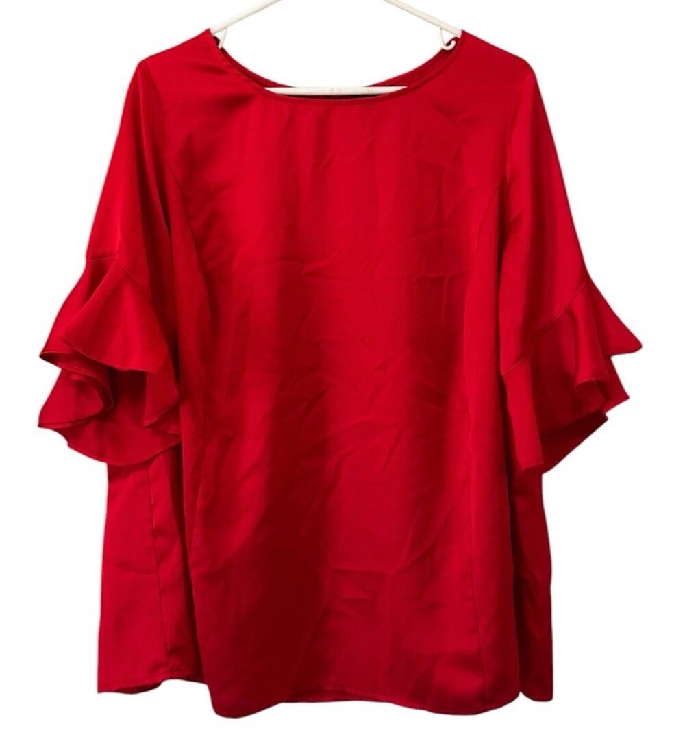 Liz Claiborne Blouse Women Size 0X Polyester Short Ruffle Sleeves Keyhole Neck